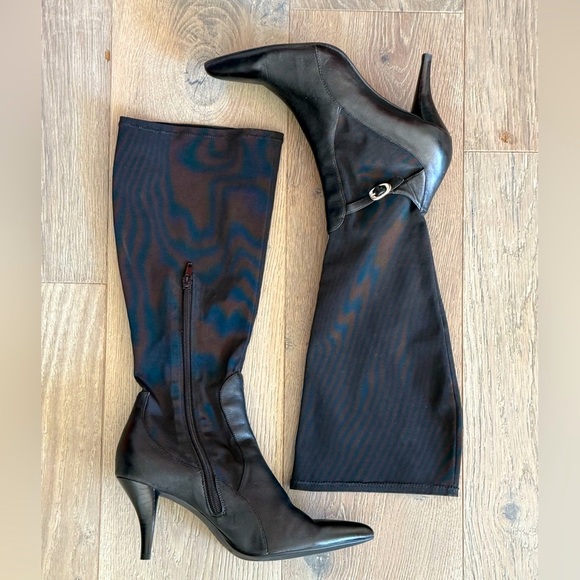 Nine West KneeHigh 3” Heel Blk Leather & Water Resistant Material SideZip Boot-9 - Picture 1 of 9